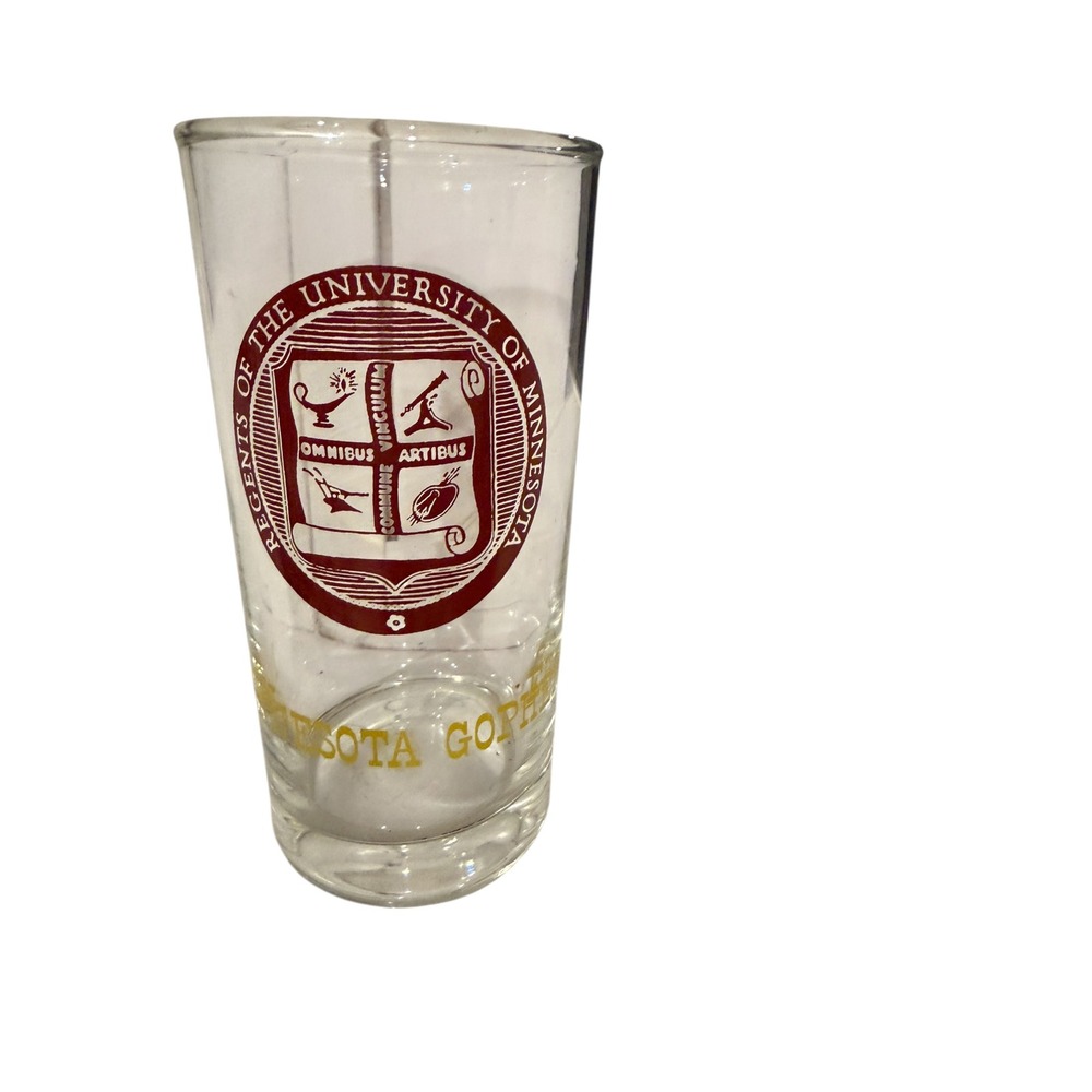 Vtg 60s University of Minnesota Gophers Glass Maroon Gold UMN Regents Seal